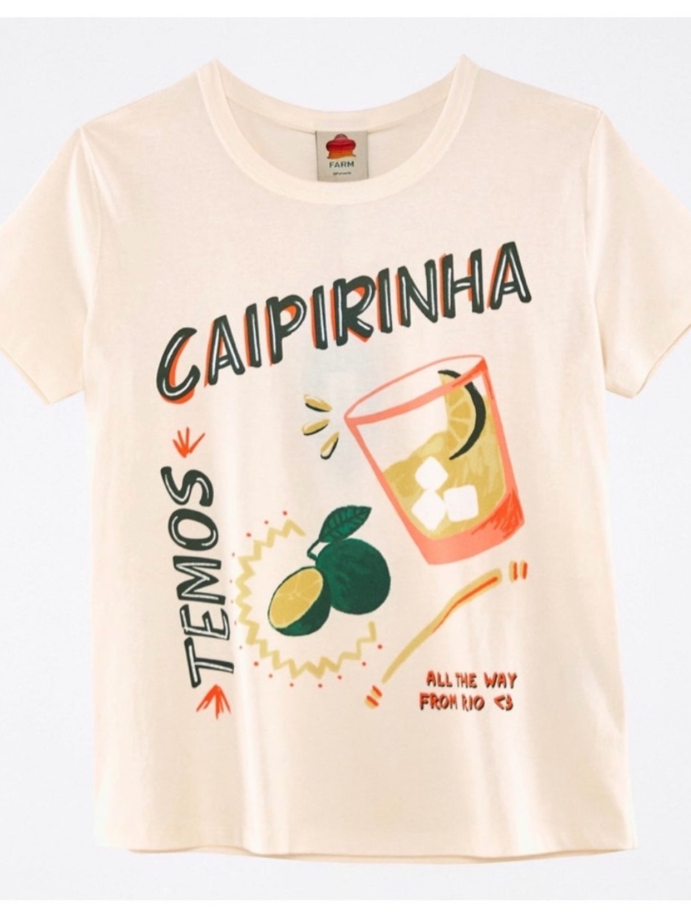 FARM Rio Cream Caipirinha Graphic Tee with Green and Coral Accents